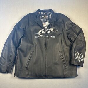 JR Nation # 88 NASCAR Leather Black Jacket Size L Chase Drivers Line Camo Lining